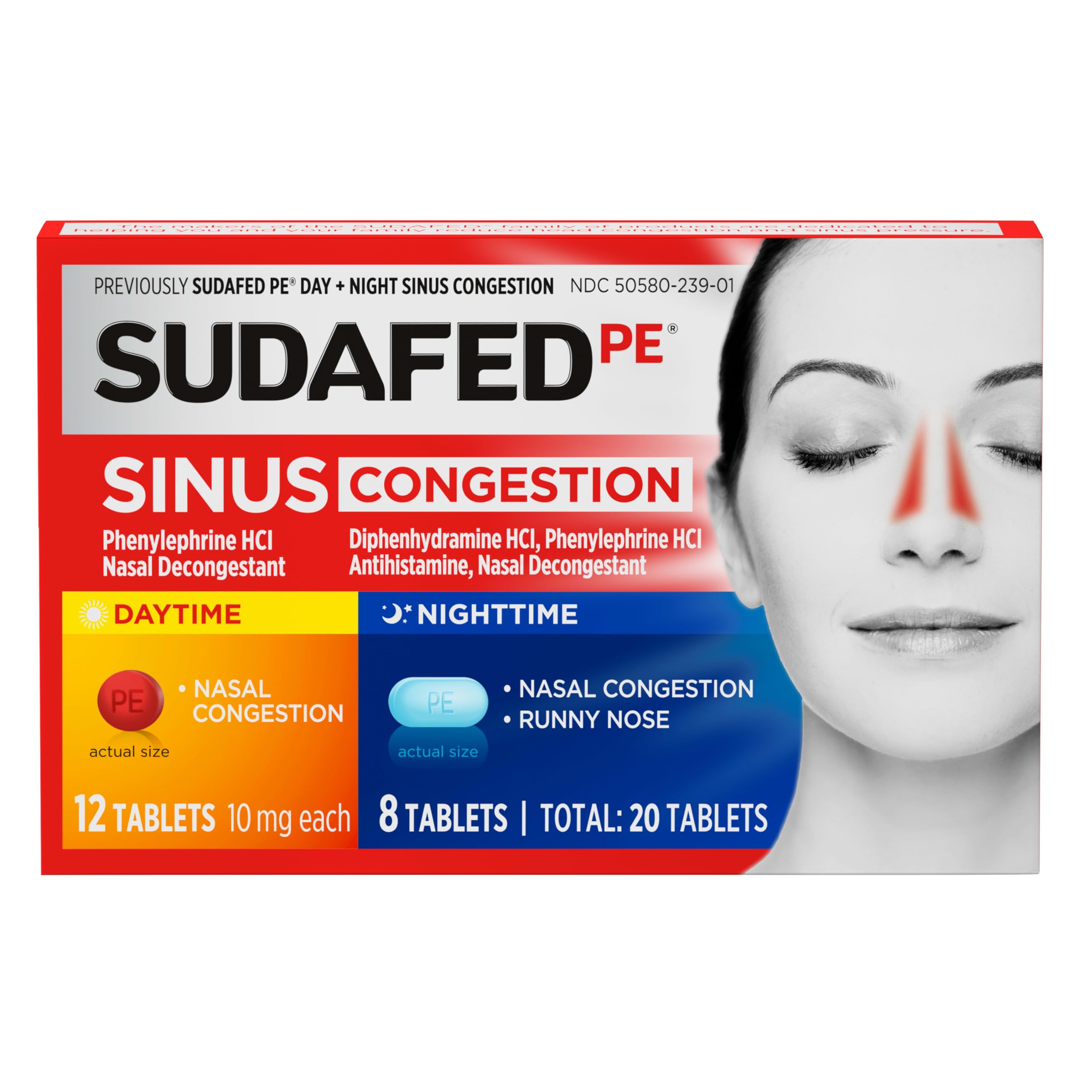 Sudafed PE Sinus Congestion Day + Night Maximum Strength Decongestant & Antihistamine Tablets with Phenylephrine HCl & Diphenhydramine HCl, Helps Nasal & Sinus Pressure & Congestion, 20 ct Sudafed buy australia supplements