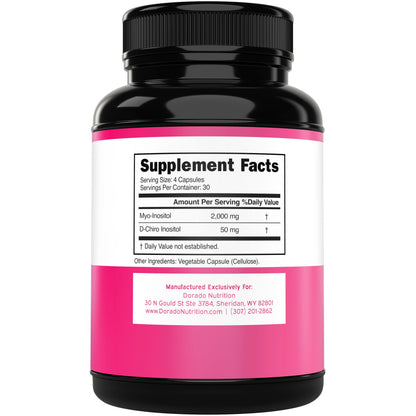 Myo-Inositol & D-Chiro Inositol Supplement For Women (120 Capsules, 2050mg Per Serving Ideal 40:1 Ratio Myo Inositol) Hormone Balance for Women - Third Party Tested DORADO NUTRITION