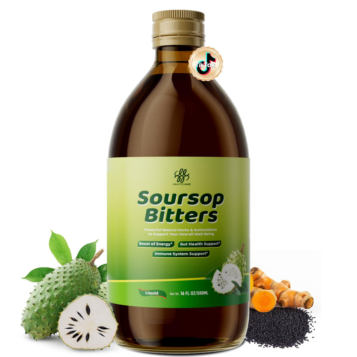 Soursop Bitters Liquid for Digestive Health,Gut Detox&Cleanse,Antioxidant,Immune Support,Skin Health-Pure 15 Herb Guanabana Tea with Black Seed,Moringa & Turmeric iMATCHME