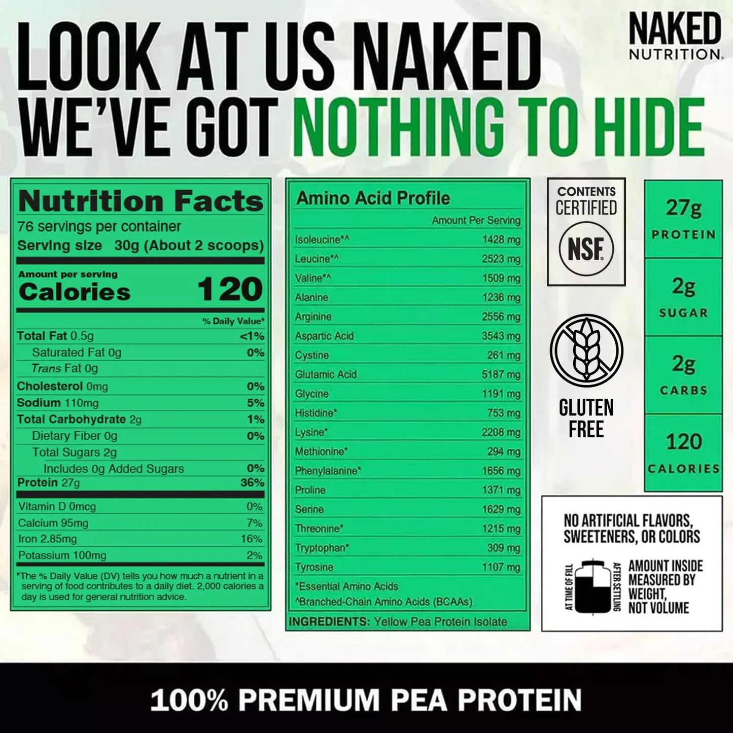 NAKED Pea - 5LB 100% Pea Protein Powder from North American Farms - Unflavored Vegan Pea Protein Isolate - NSF Certified, Plant Protein Powder, Easy to Digest - 76 Servings NAKED