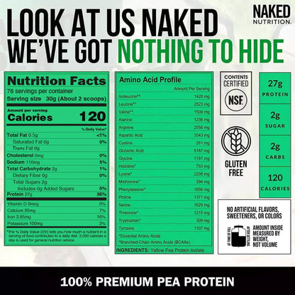 NAKED Pea - 5LB 100% Pea Protein Powder from North American Farms - Unflavored Vegan Pea Protein Isolate - NSF Certified, Plant Protein Powder, Easy to Digest - 76 Servings NAKED