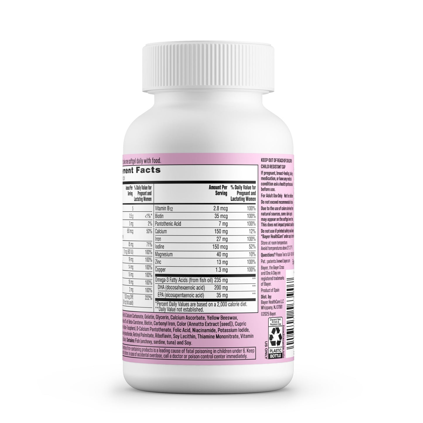 One A Day Prenatal Vitamins- Folic Acid, Iron, Omega- 3 (DHA), Pregnancy Vitamins for Women, Prenatal Multivitamin for Mom and Baby Support ONE A DAY
