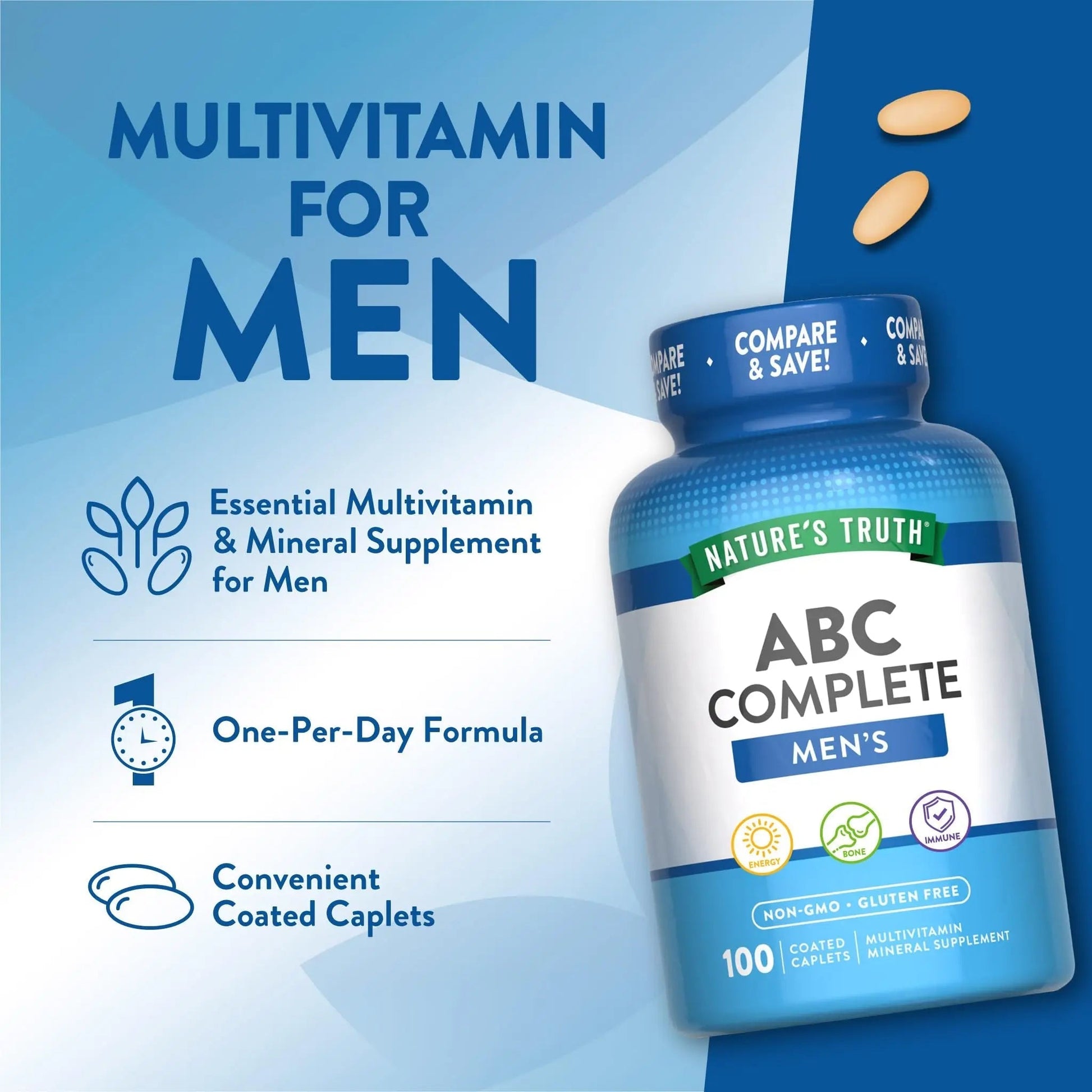 Nature's Truth Multivitamin for Men | with Iron, Vitamins A, C, D & E | 100 Caplets | Non-GMO & Gluten Free for Adults Nature's Truth buy australia supplements