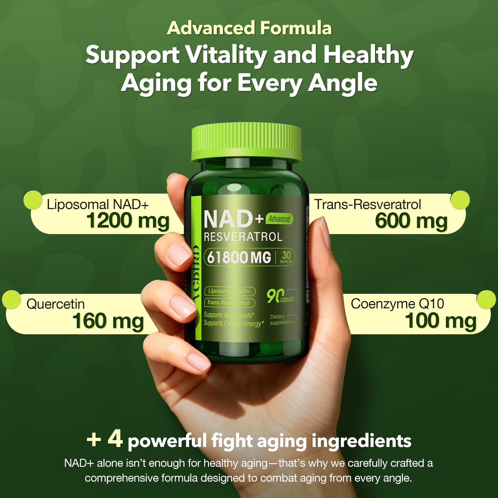 Nad Resveratrol Supplement 61800mg Per Bottle – Liposomal Nad+ Resveratrol for Women & Men – High Purity 1200mg Nad+ Supplement for Energy & Healthy Aging, Resveratrol, Quercetin, CoQ10 – 90 Counts VCBIRD buy australia supplements