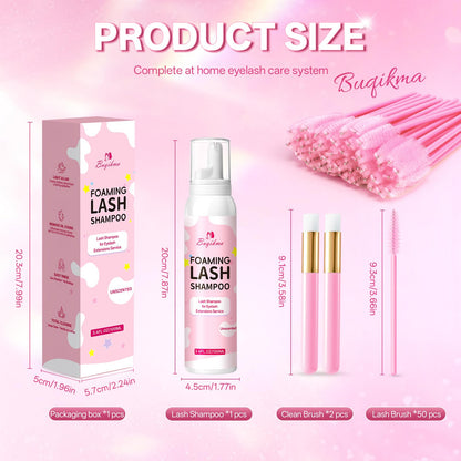 Buqikma Foaming Lash Shampoo Eyelash Extension Cleanser 3.4Fl Oz, Unscented Buqikma