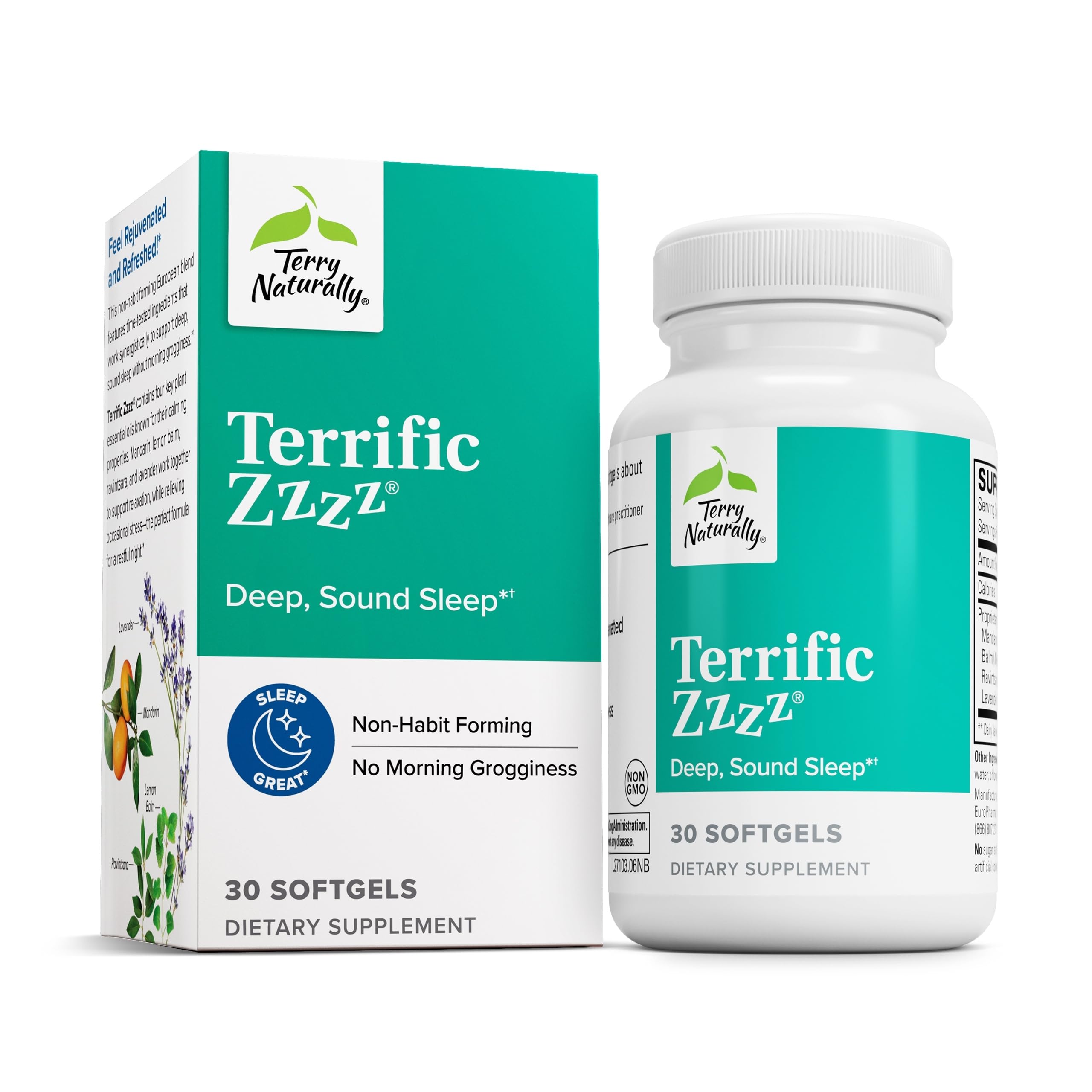 Terry Naturally Terrific Zzzz - Sleep Supplement for Adults - Dietary Supplement with Mandarin, Lemon Balm & Lavender - Non-GMO Relaxation & Sleep Relief Aid - 30 Softgels Terry Naturally buy australia supplements