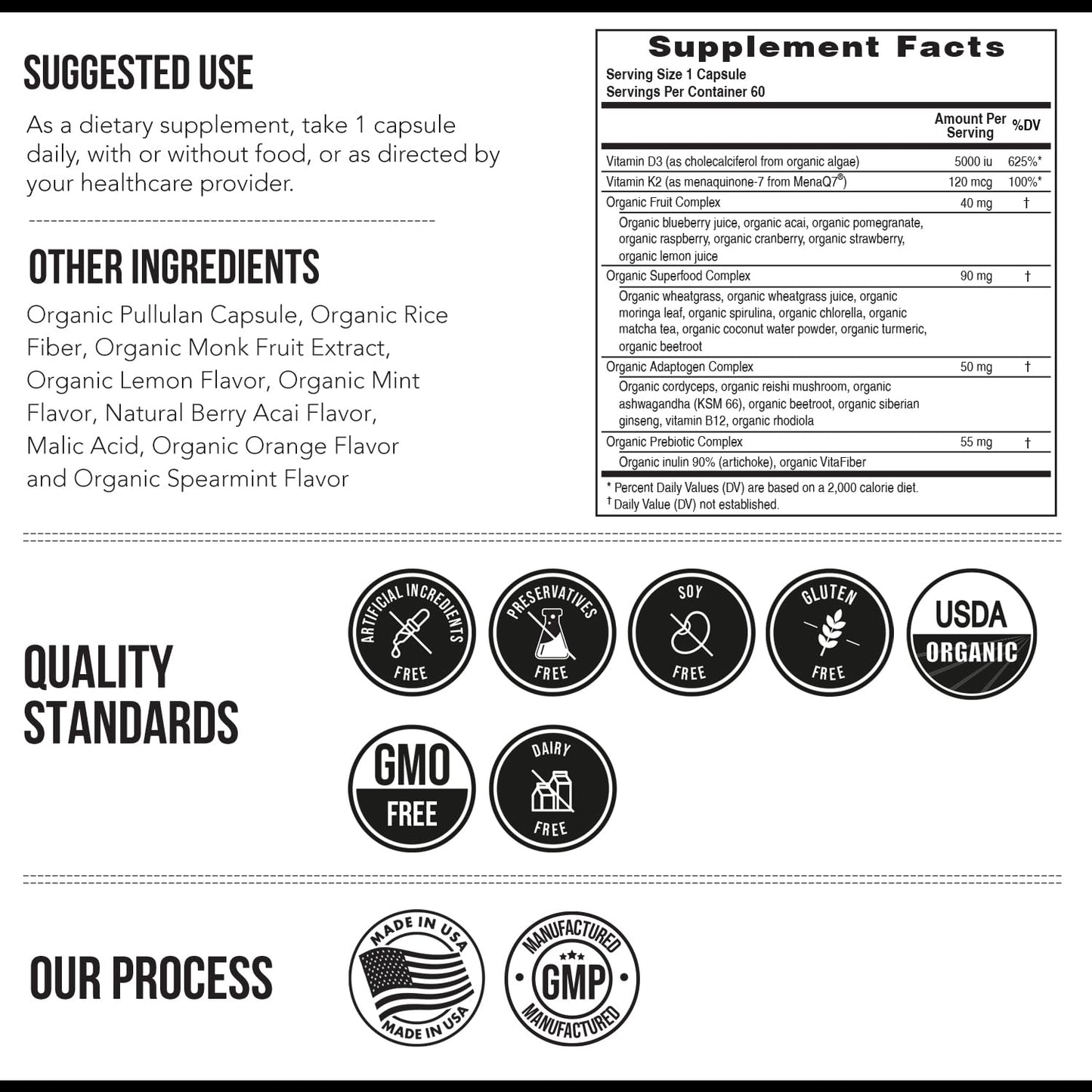 Organic Plant D3 + K2 | 5000 iu D3 + 120 mcg K2 as All-Trans MK7 from MenaQ7® - 100% Whole Food, Raw & Vegan | Enhanced Digestion with Prebiotic Triquetra Health