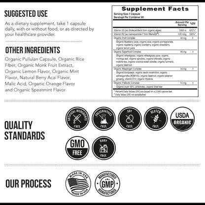 Organic Plant D3 + K2 | 5000 iu D3 + 120 mcg K2 as All-Trans MK7 from MenaQ7® - 100% Whole Food, Raw & Vegan | Enhanced Digestion with Prebiotic Triquetra Health