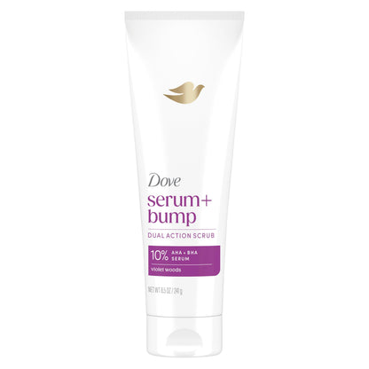 Dove KP Bump Body Scrub with 10% AHA & BHA For Rough Bumpy Skin, Violet Woods Scent, 8.5 OZ Dove