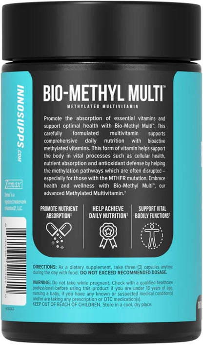 Inno Bio-Methyl Multi - Methylated Multivitamin with Magnesium, Folate, Zinc, & Vitamins - Multivitamins For Women and Men Supports Digestive Health, Energy, & Body and Mind Health (90 Capsules)