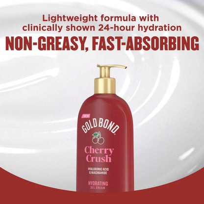 Gold Bond Cherry Crush Hydrating Gel Cream, Juicy Cherry Crush Scent, 24-Hour Hydrating Body Lotion with Hyaluronic Acid and Niacinamide, 14 oz. Gold Bond