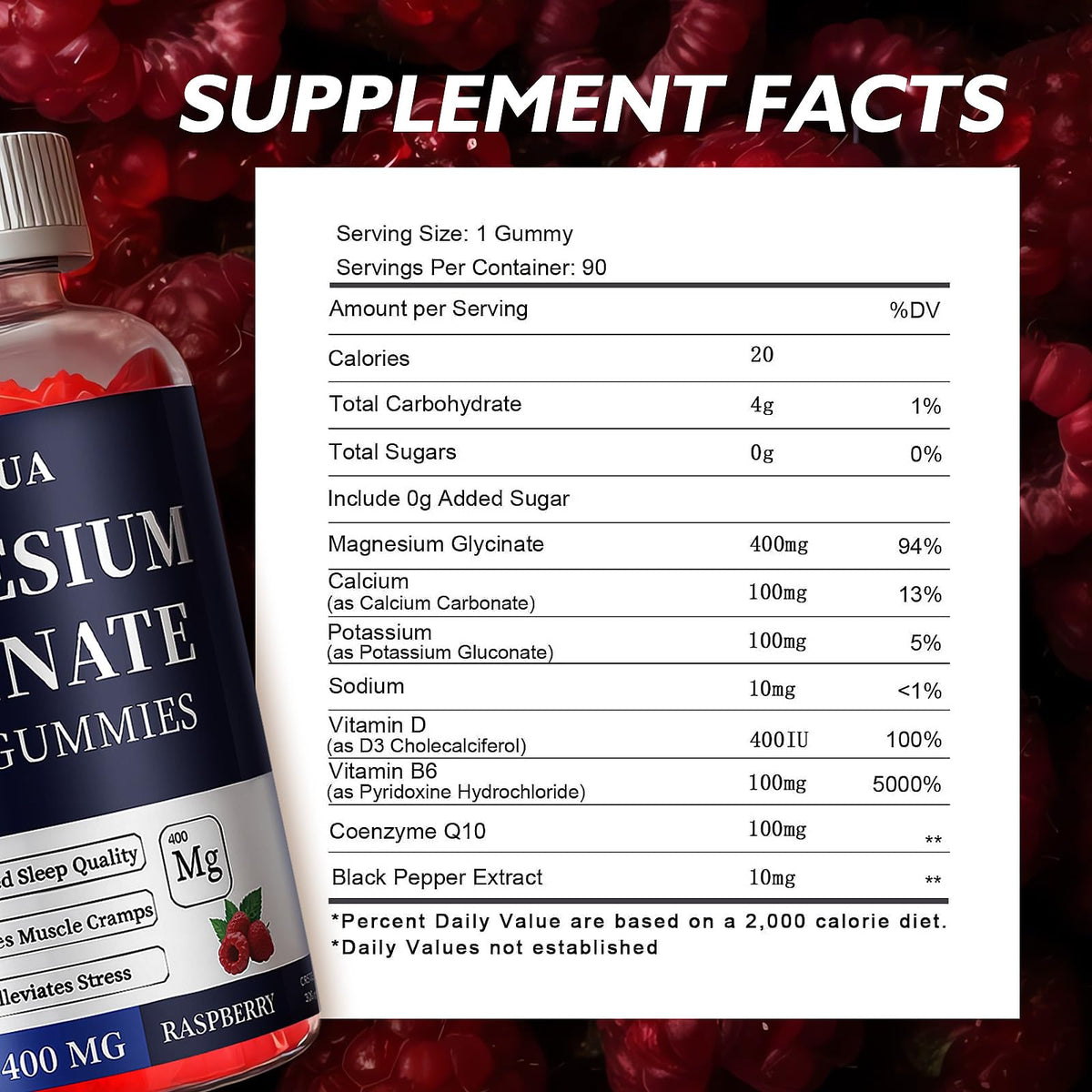 Magnesium Glycinate 400mg Gummies, Sugar Free Magnesium Gummies with Vitamins D, B6 for Sleep Support, OUYIYUA