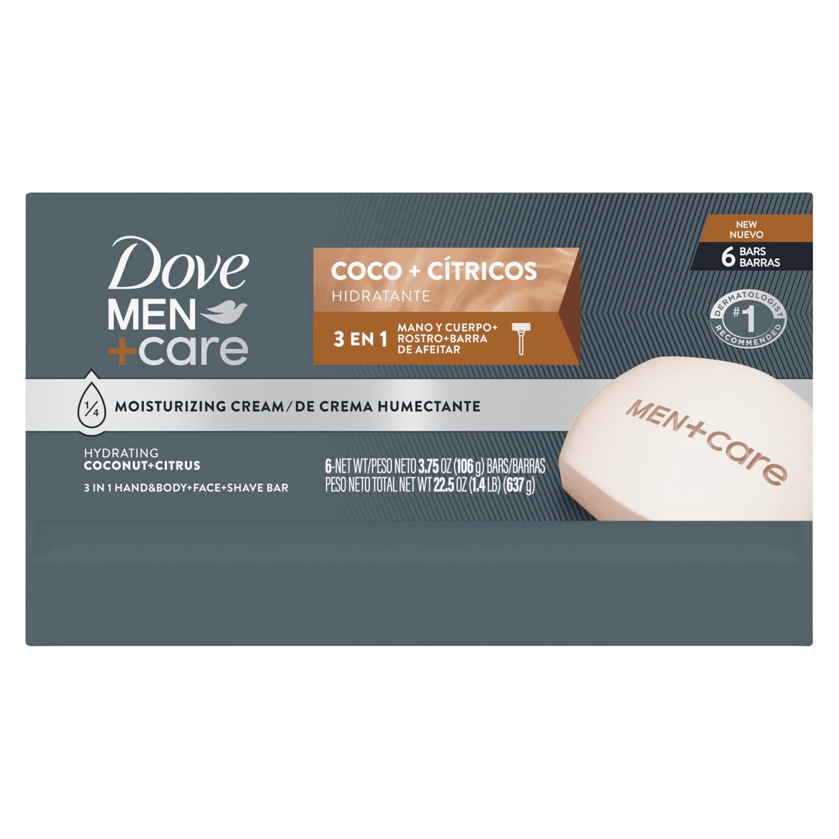 Dove Men Hidratante Coco + Cítricos Hand & Body Face 6 Count 3.75 oz DOVE MEN + CARE