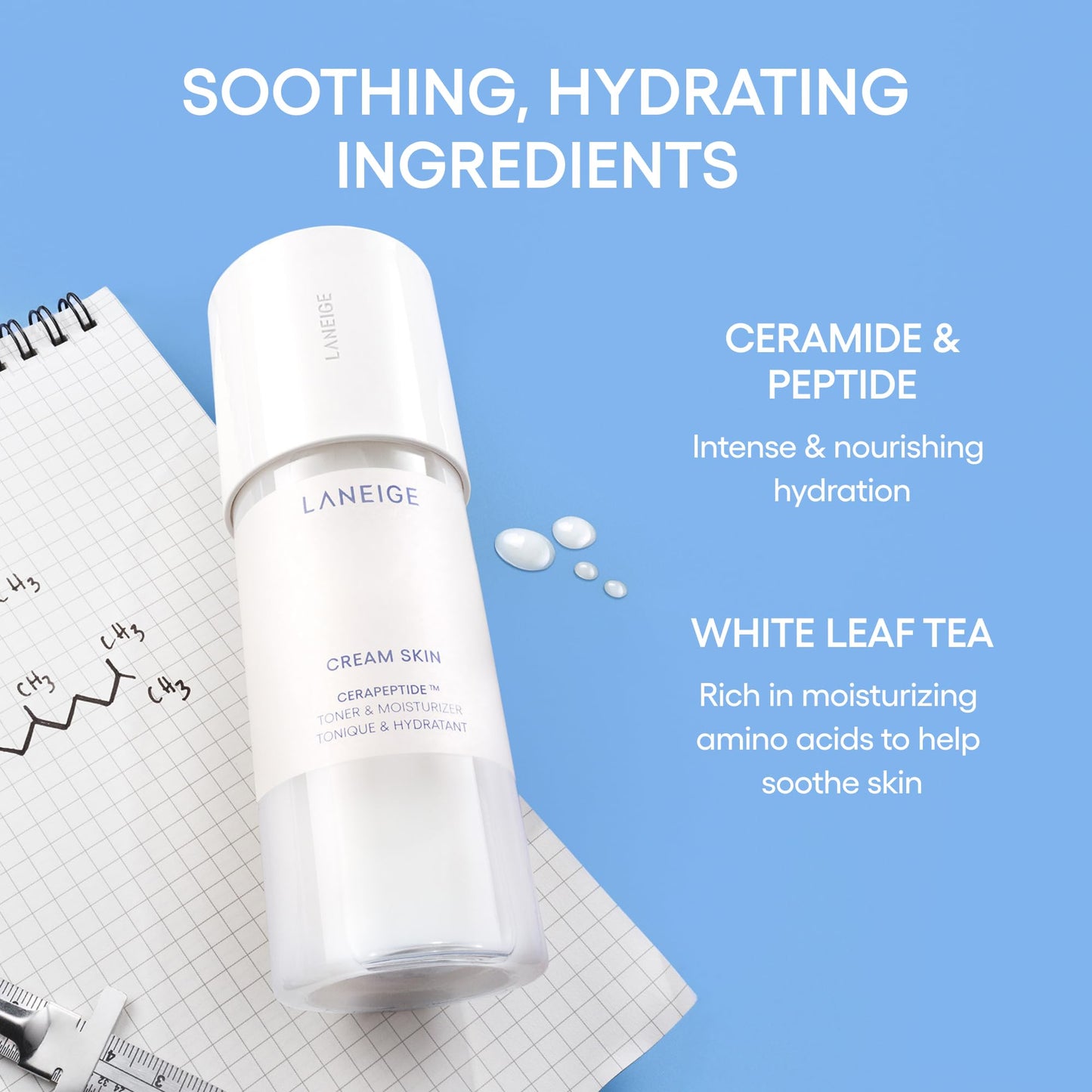 LANEIGE Cream Skin Toner & Moisturizer Mini: Lightweight Refillable Korean Milky Toner with Ceramide LANEIGE