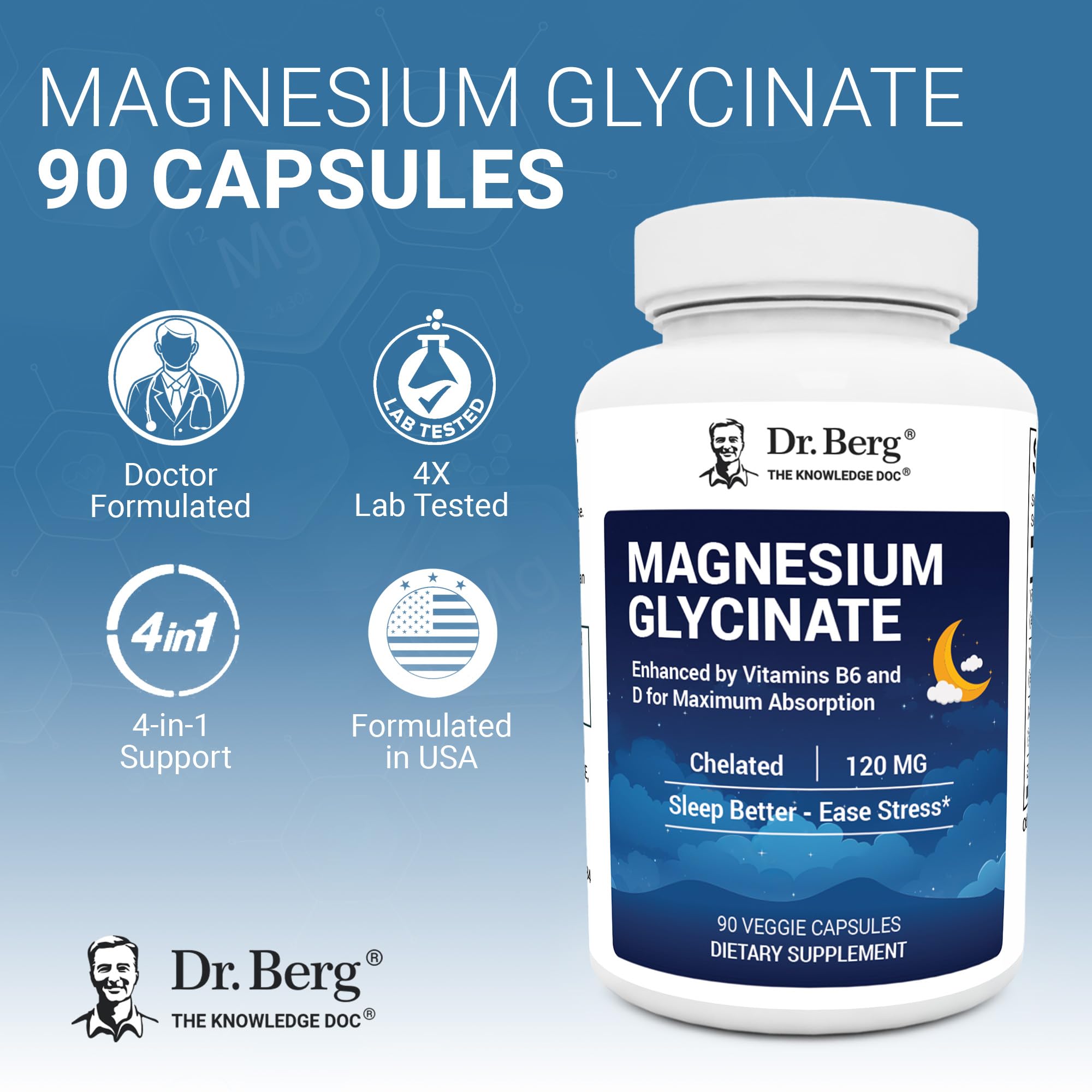 Dr. Berg Magnesium Glycinate 90ct – 4-in-1 Chelated for Muscle, Nerve, Sleep & Stress Support*– w/ D3, B6 & Zinc – 4X Lab-Tested – No Fillers – Formulated in USA, GMP-Certified Dr. Berg Nutritionals buy australia supplements