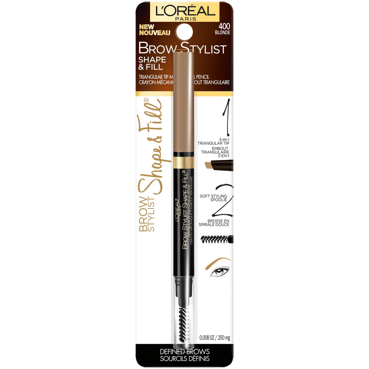 L'Oreal Paris Brow Stylist Shape & Fill Mechanical Eye Brow Makeup Pencil, Blonde, 0.008 oz. L'Oreal Paris