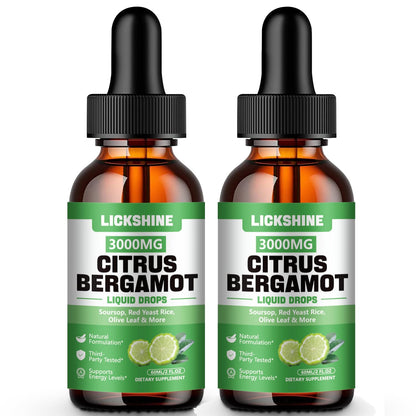 lickshine 2 Pack 3000mg Citrus Bergamot Liquid Drops - High Absorption - Cholesterol Lowering Supplement for Immune Support Anti-Aging, lickshine