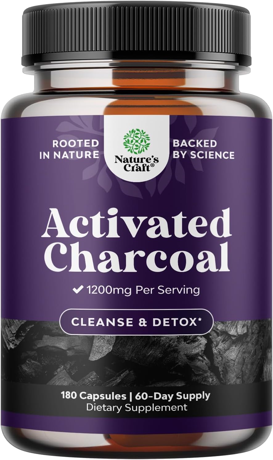 Activated Charcoal Capsules 1200mg - Coconut Charcoal Pills Stomach - 180ct | Activated charcoal powder in capsules / tablets (carbon activado), 1200mg / serving - digestive comfort & healthy gut Gsupps Australia