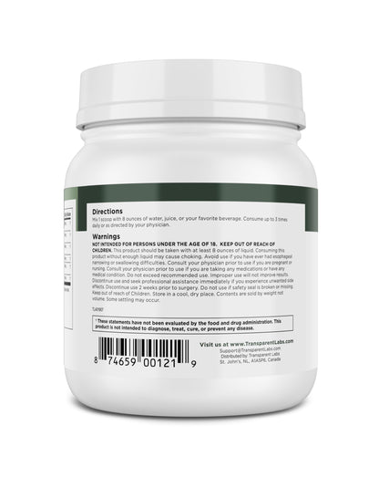Transparent Labs Prebiotic Greens - Superfood Powder & Antioxidants Supplement with Organic Spirulina, Chloerra, Acacia, & Green Banana Powder - 30 Servings, Unflavored