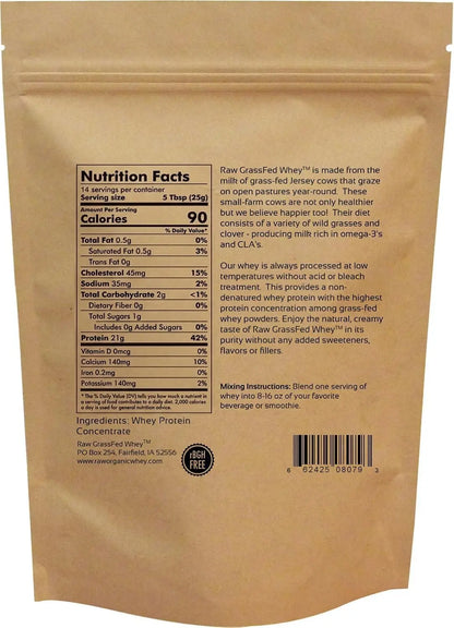 Raw Grass Fed Whey Protein Powder, Unflavored – 1 Ingredient, No Additives or Fillers, Undenatured, Made in USA, 12 oz Raw Organic Whey