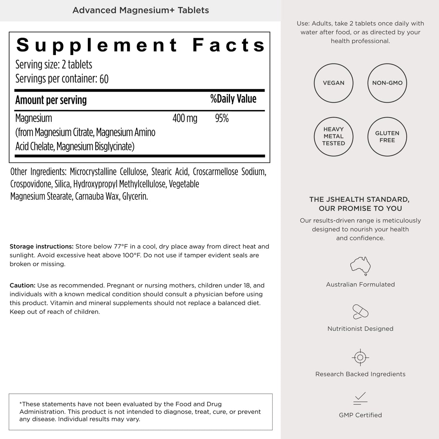 JSHealth Magnesium Supplement for Sleep. 400mg Triple-Form Glycinate, Citrate, Amino Acid Chelate JSHealth