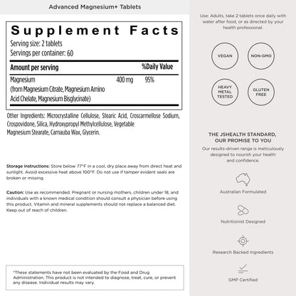 JSHealth Magnesium Supplement for Sleep. 400mg Triple-Form Glycinate, Citrate, Amino Acid Chelate JSHealth
