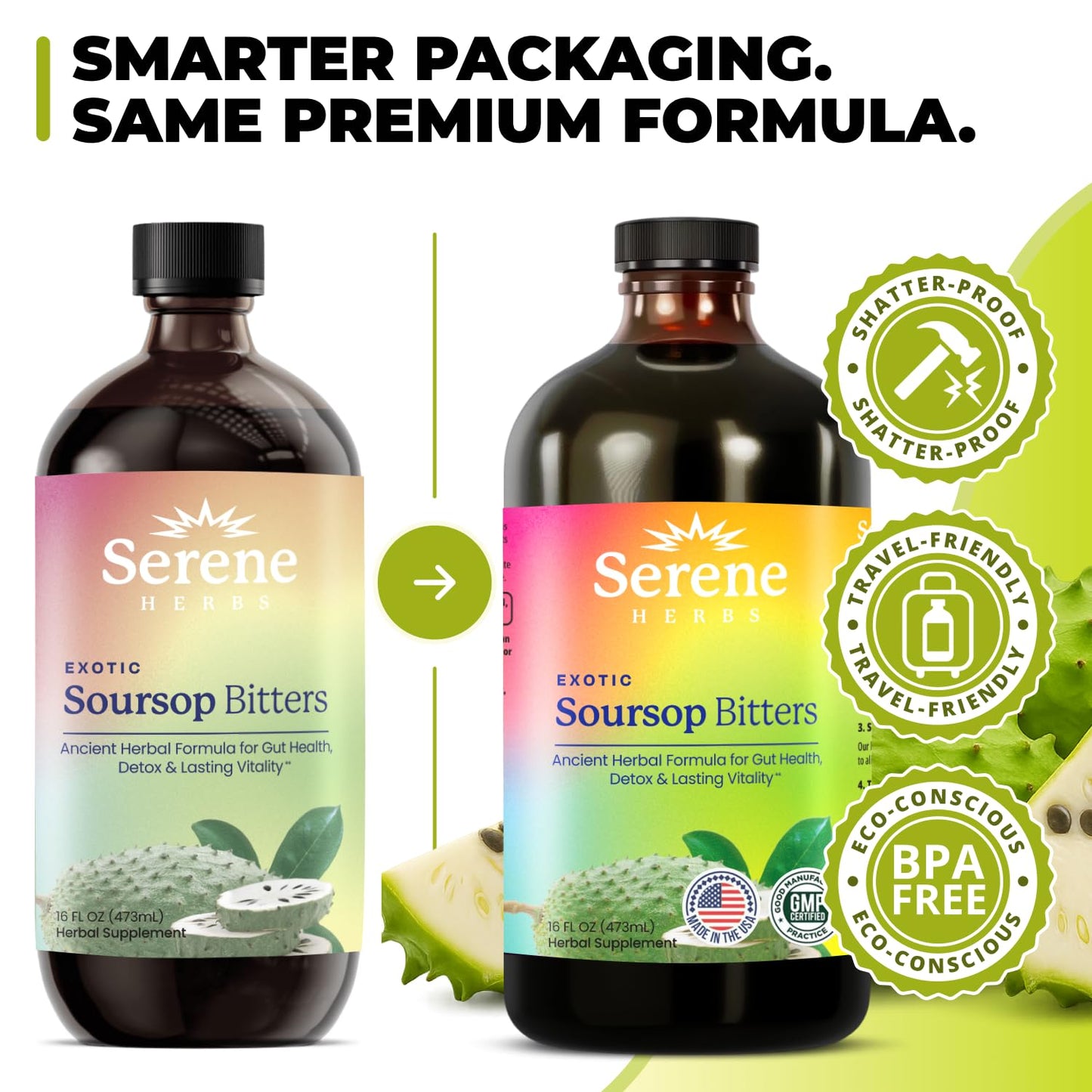 Serene Herbs Soursop Bitters Liquid with Soursop Leaves for Gut Cleanse, Detox & Immune Boost with Black Seed, Moringa, Irish Moss, Ashwaganda, Turmeric, 16 fl oz (16 Fl, Soursop)