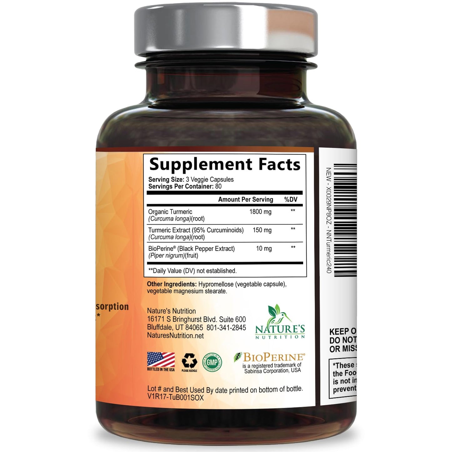 Turmeric Curcumin Supplement - 95% Curcuminoids with Organic Turmeric & BioPerine Black Pepper for Best Absorption - Daily Joint & Immune Health Support Nature's Nutrition