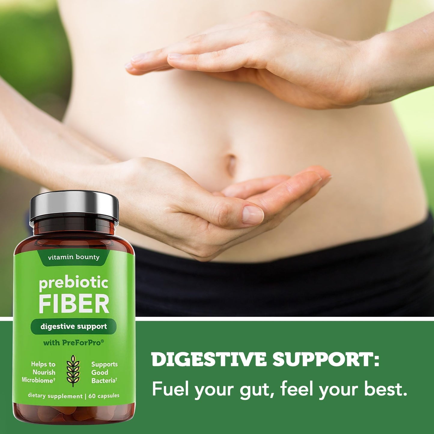 Vitamin Bounty Prebiotic Capsules - PreforPro® Prebiotics Supplement for Women & Men Digestive Health & Advanced Gut Health – No Fiber, No Bloating Vitamin Bounty