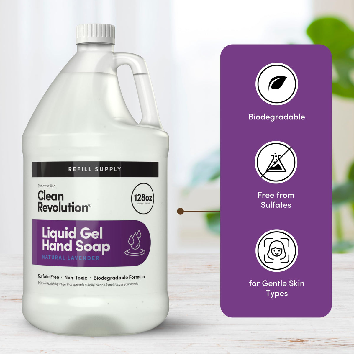 Clean Revolution Liquid Gel Hand Soap Refill with Real Essential Oils – Sulfate-Free Gel Hand Wash, Moisturizing Bulk Refill, Non-Toxic Formula, Made in the USA (Natural Lavender) 128 Fl Oz Clean Revolution