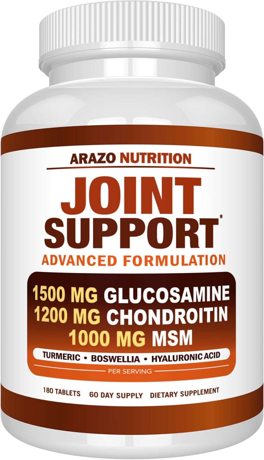 Arazo Nutrition Glucosamine Chondroitin Turmeric Msm Boswellia - Joint Support Supplement for Relief for Bones, Back, Knees, Hands (180 Tablets) Gsupps Australia