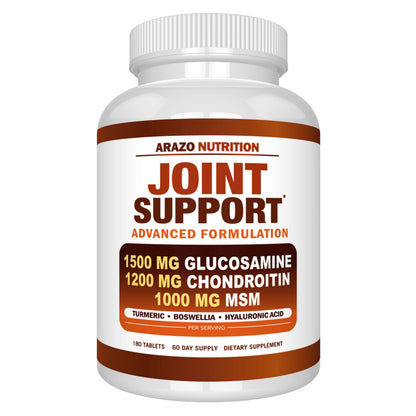 Arazo Nutrition Glucosamine Chondroitin Turmeric Msm Boswellia - Joint Support Supplement for Relief 180 Tablets for Bones, Back, dailyvitalstore