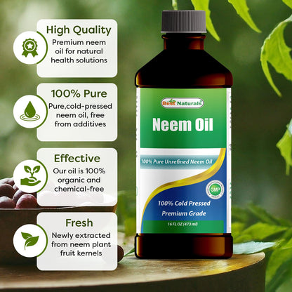 Best Naturals 100% Pure Neem Oil, 100% Cold Pressed and Unrefined - 16 OZ (1 Bottle) Best Naturals