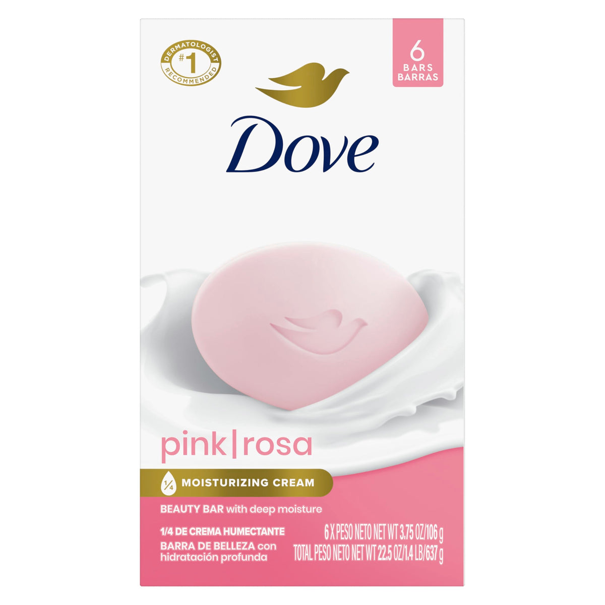 Dove Beauty Bar Soap Pink Rosa, for Soft, Smooth Skin, 6 Bars 3.75 oz Dove
