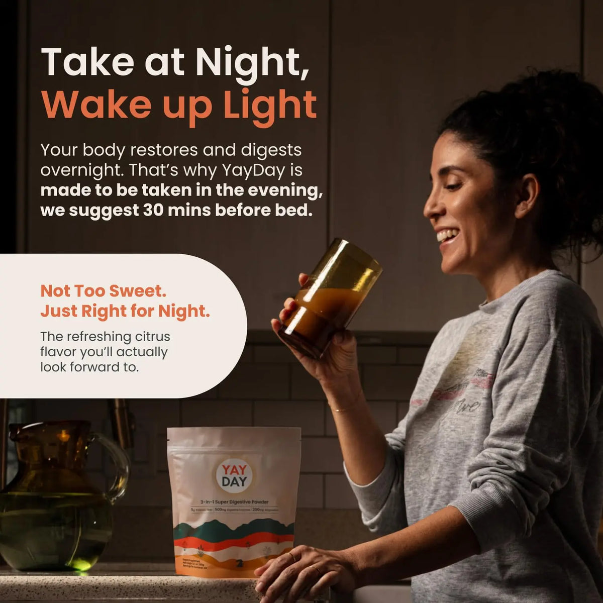 Nighttime Prebiotic Fiber Powder with Digestive Enzymes & Magnesium Glycinate for Sleep, On-The-Go Travel 7 Pack | Gut Health Supplement for Women & Men - Bloating Relief Soluble and Insoluble Fiber YayDay