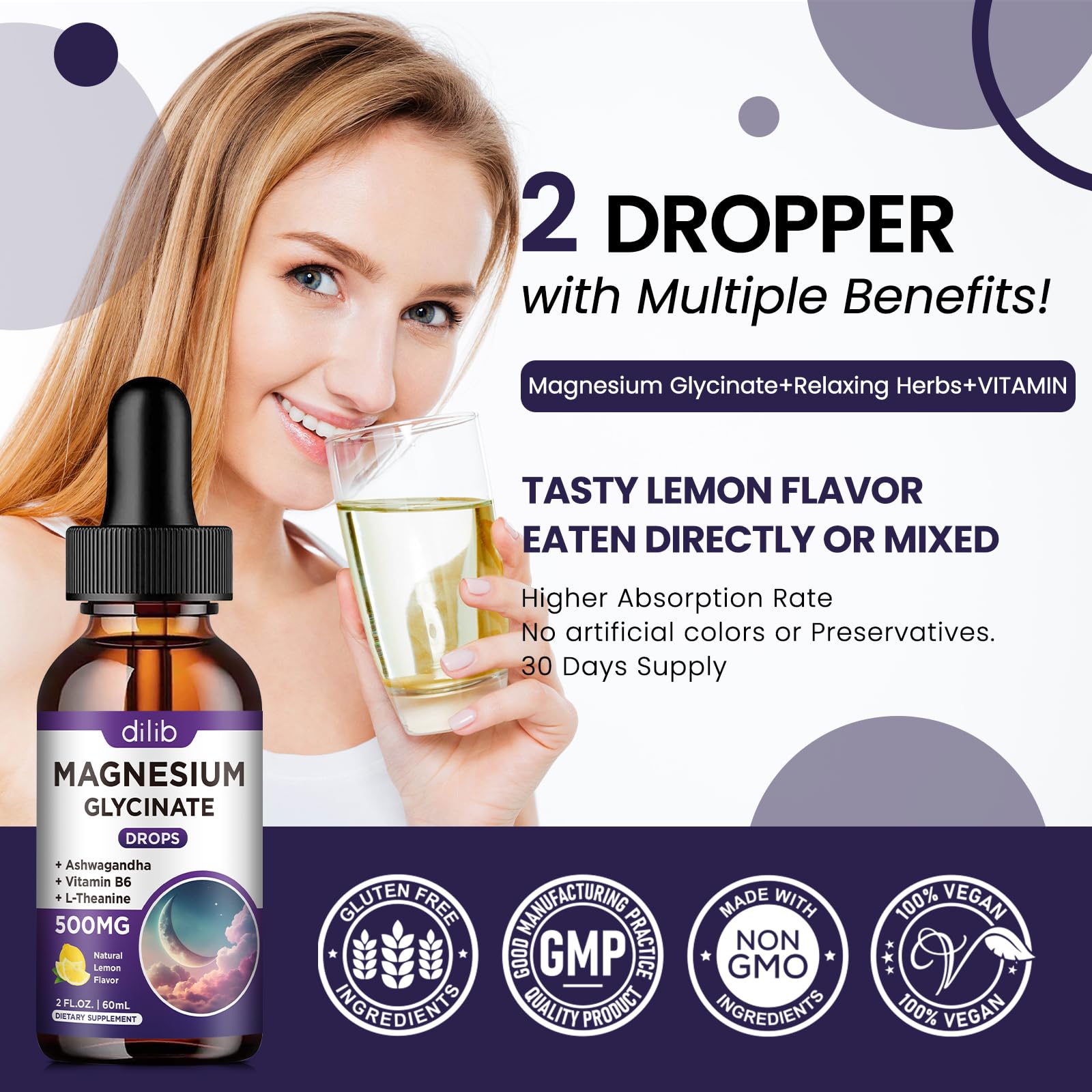 Magnesium Glycinate Supplement, Magnesium Liquid Drops with Magnesium Glycinate 500mg Vitamin B6, Ashwagandha, L - Theanine, Chamomile -Support Stress Relief, Bone, Muscle, Mood Vegan dilib buy australia supplements