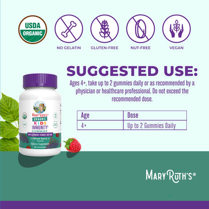 MaryRuth Organics Kids Immune Support Gummies | USDA Organic | Vitamin C, Zinc, and Elderberry Gummies for Kids| Immune Support for Ages 4+ | Vegan MARYRUTH'S
