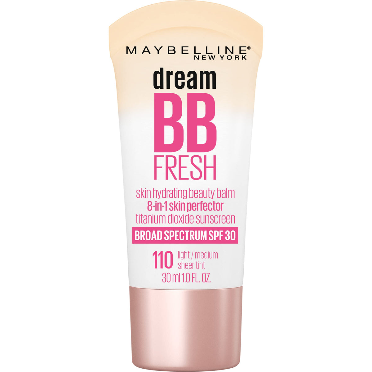 Maybelline Dream Fresh Skin Hydrating BB cream, 8-in-1 Skin Perfecting Beauty Balm with Broad Spectrum SPF 30, Sheer Tint Coverage, Oil-Free, Light/Medium, 1 Fl Oz MAYBELLINE