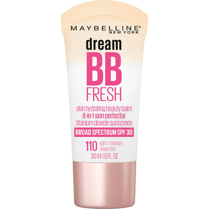 Maybelline Dream Fresh Skin Hydrating BB cream, 8-in-1 Skin Perfecting Beauty Balm with Broad Spectrum SPF 30, Sheer Tint Coverage, Oil-Free, Light/Medium, 1 Fl Oz MAYBELLINE