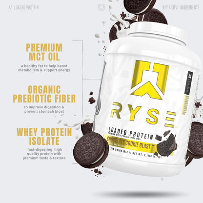 RYSE Loaded Protein Powder - Jet-Puffed Marshmallow - 25g Whey Protein Isolate & Concentrate with Prebiotic Fiber & MCTs - Low Carb, Low Sugar, Digestive-Friendly - 27 Servings / 2 lb Tub