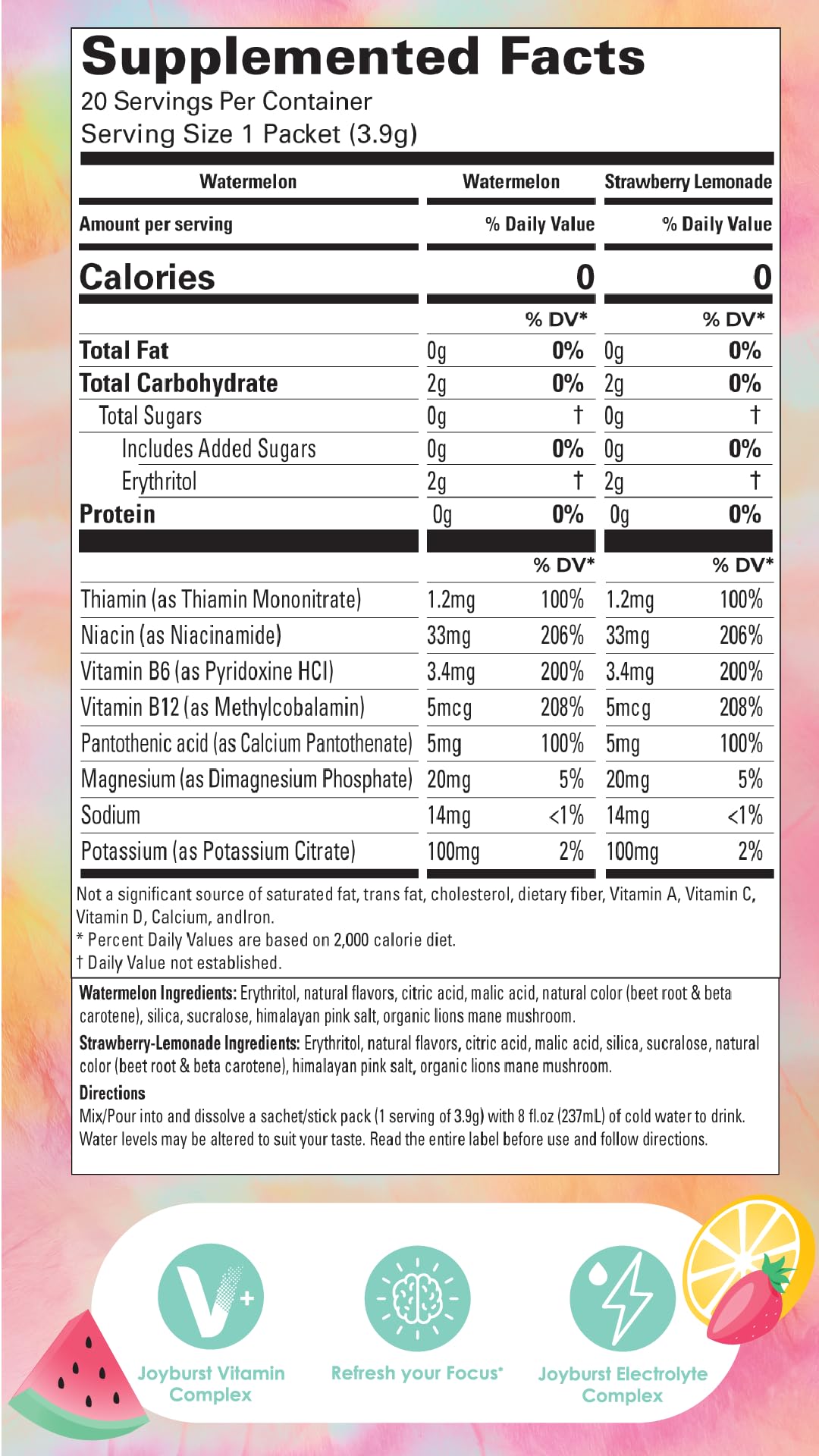 Joyburst Sugar Free Electrolytes Powder Packets, Instant Hydration Drink Mix Sticks, Variety Pack (10 Watermelon, 10 Strawberry Lemonade), Rehydrate On-The-Go JOYBURST buy australia supplements