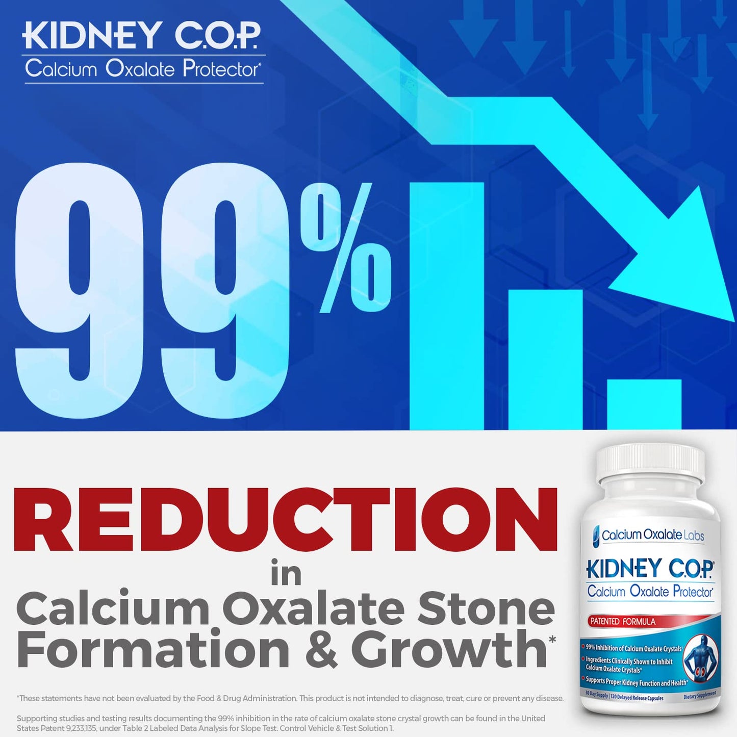 KIDNEY C.O.P. Calcium Oxalate Protector 120 Capsules, Patented Kidney Support for Calcium Oxalate Crystals, Stop Recurrence KIDNEY C.O.P.