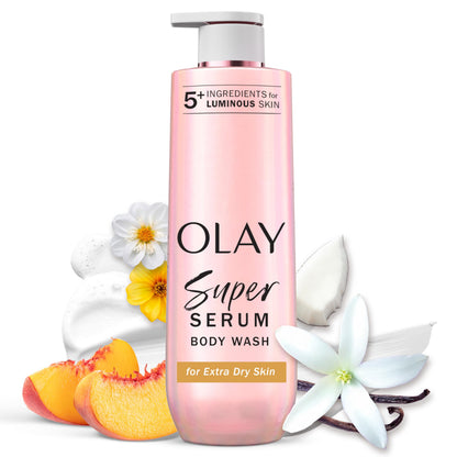 Olay Super Serum Body Wash for Extra Dry Skin, 24hr Long Lasting Rich Hydration, 5+ Ingredient Complex for Bright, Even, Firm, & Luminous Skin, with Collagen Peptide, Vitamin C & Shea Butter, 20 fl oz Olay