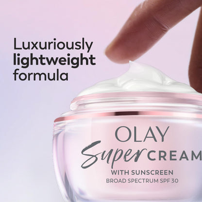 Olay Super Cream with Sunscreen SPF 30, Lightweight Face Moisturizer with Sun Protection, 5-in-1 Skin Care Benefits - Hydrating, Brightening, Firming - Niacinamide, Vitamin C, Collagen Peptide, 1.7 oz Olay