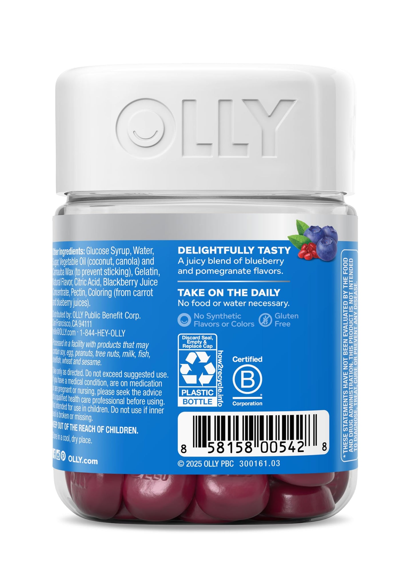 OLLY Glowing Skin Gummy, Hydrated & Youthful Skin,* Hyaluronic Acid, Collagen Peptides, Sea Buckthorn, Plump Berry Flavor OLLY