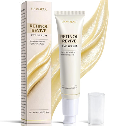 USMOTAR Retinol & Caffeine Eye Serum - Dark Circles Relief & Depuffing Treatment, Hyaluronic Acid + Collagen, Gentle Under Eye Cream for Sensitive Skin, Hydrates & Smooths Fine Lines 40ml, 1.35 fl.oz USMOTAR