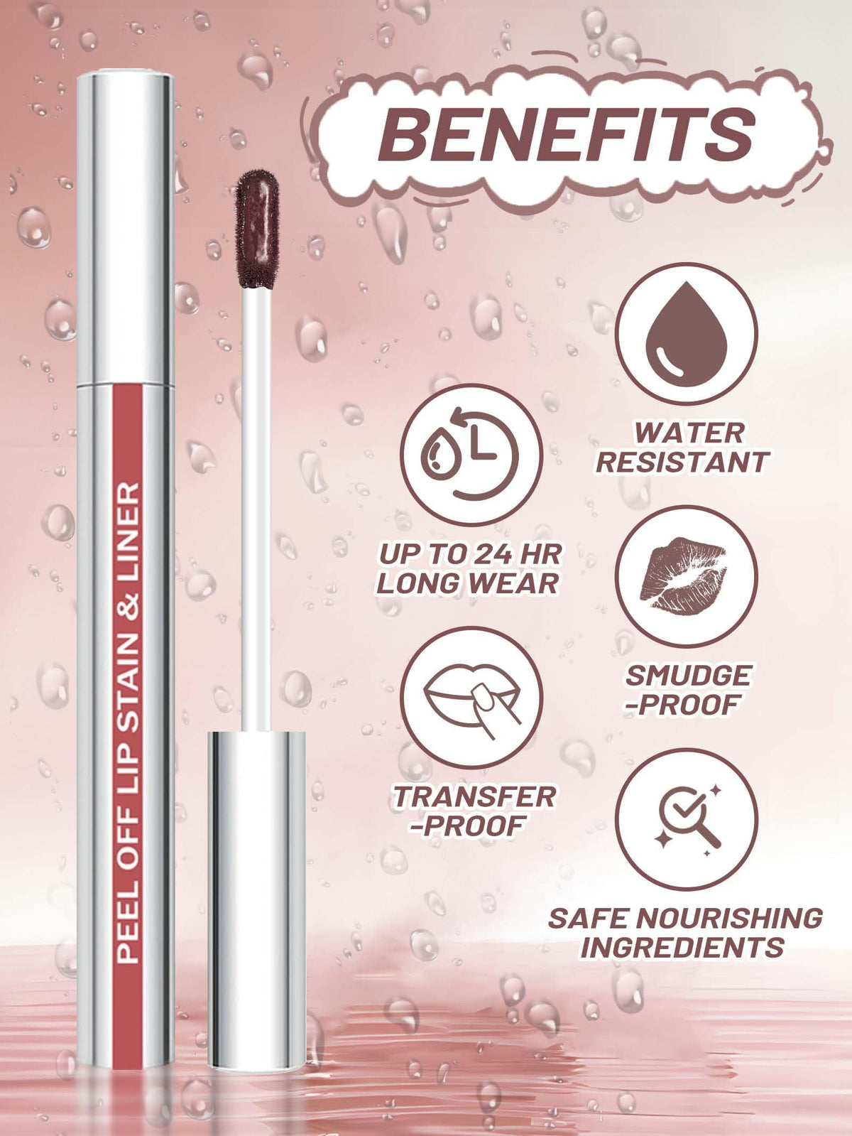 QCMME Lip Stain Peel Off Lip Liner Stain with Tweezer, Long Lasting Matte Lip Tint Tattoo, Highly Pigmented Color Lip Makeup, Waterproof Lipstick, Transfer-proof Lipstain for Women, Nude Pink QCMME