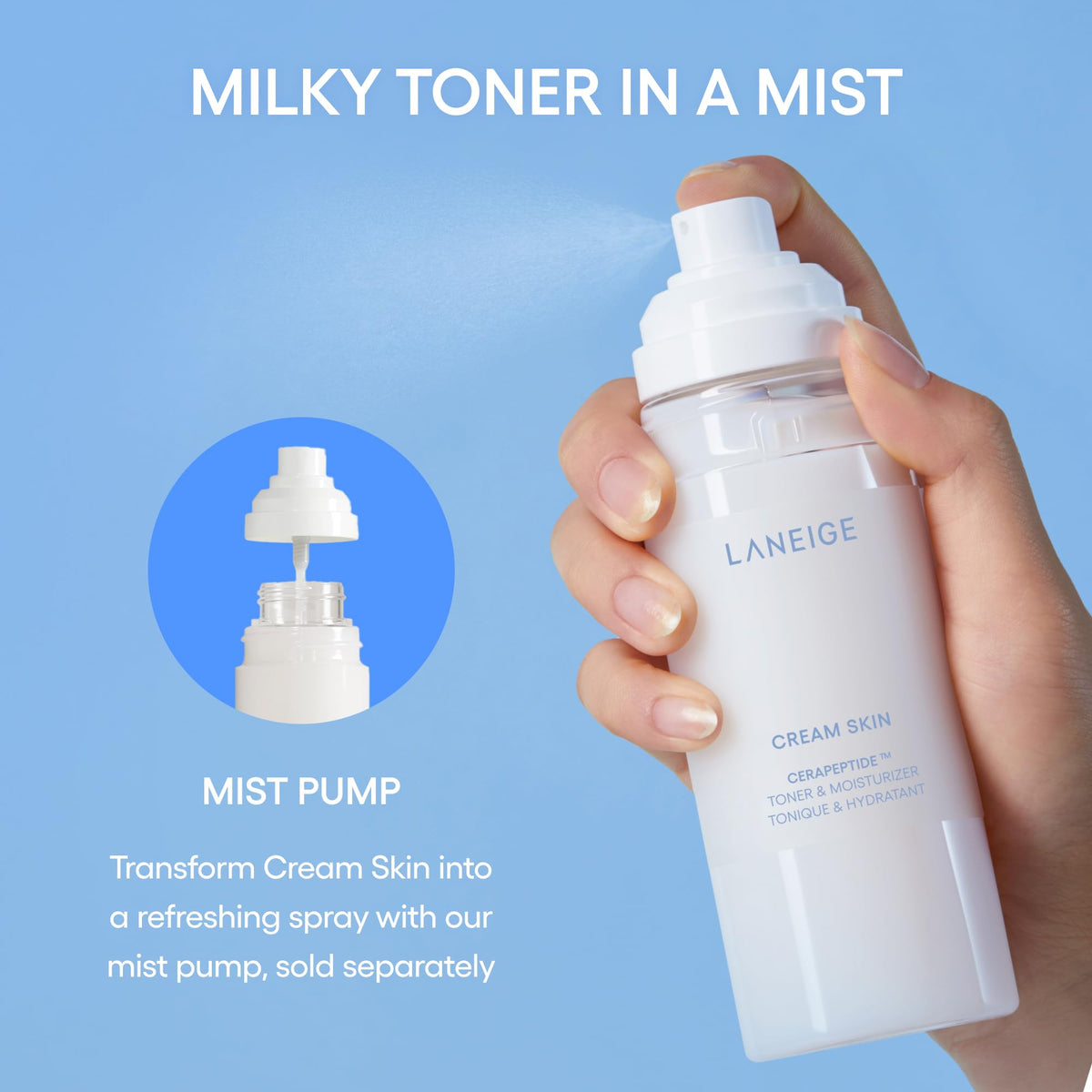 LANEIGE Cream Skin Face Hydrating Milky Toner: Lightweight Refillable Korean Toner & Moisturizer with Ceramides & Peptides for Soothing Hydration & Barrier Support | Korean Skin Care, 170 ml LANEIGE