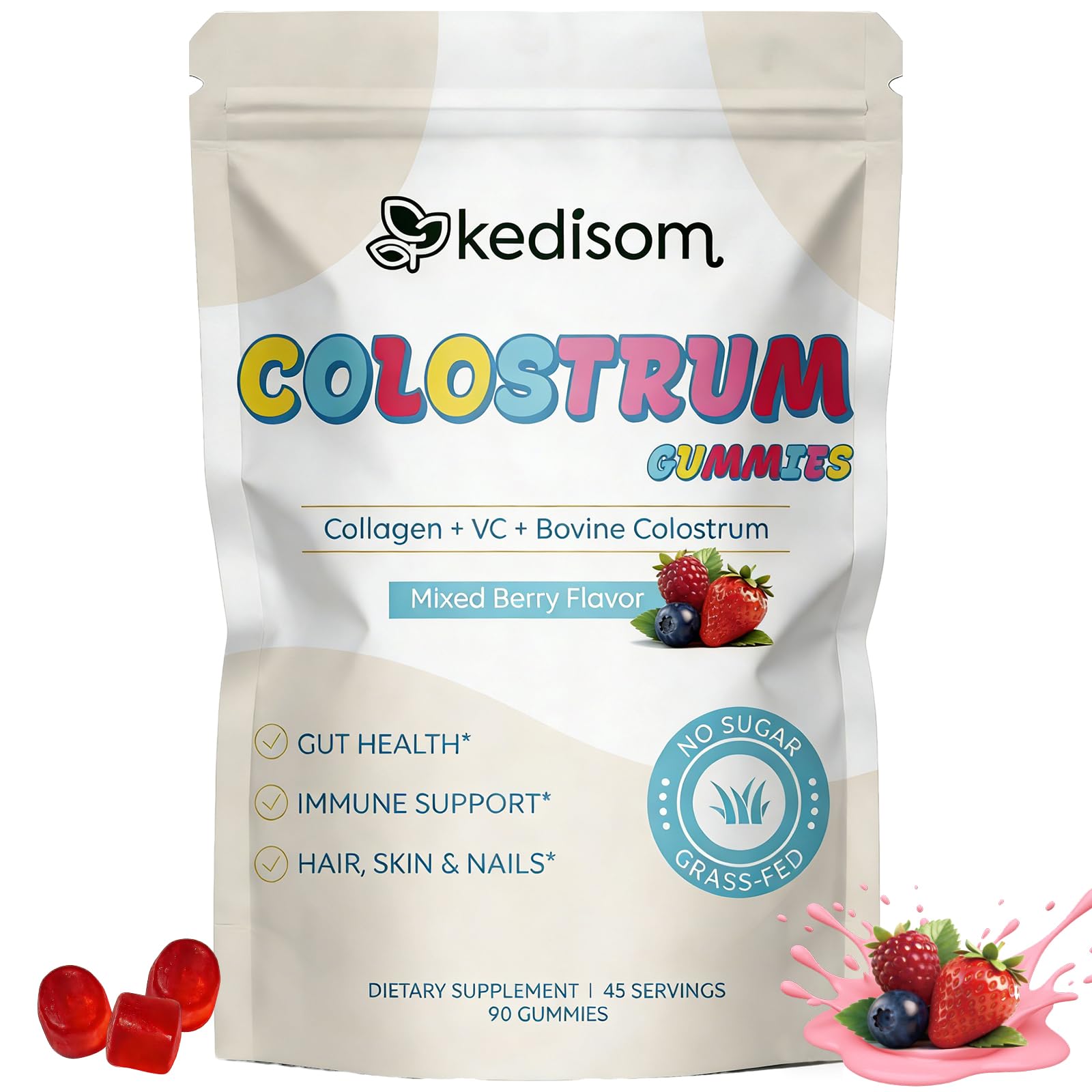 KEDISOM Colostrum Gummies, Grass Fed Colostrum Supplement, 90 Bovine Colostrum Gummies, 45 Servings, Mixed Berry, Sugar-Free KEDISOM buy australia supplements