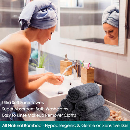 Wash Cloths 6 Pack,Super Soft Face Towel for Sensitive Skin,10''x10'',Grey JEFFSUN